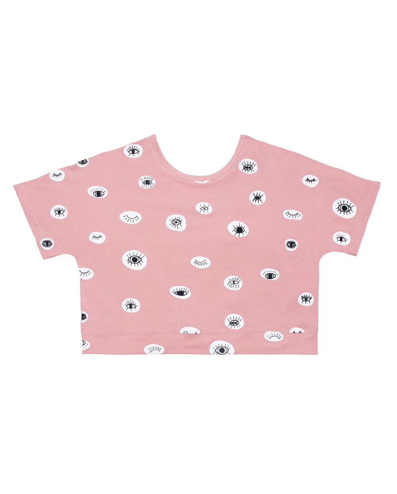 The girl club eyes love you tee v detail crop in pink