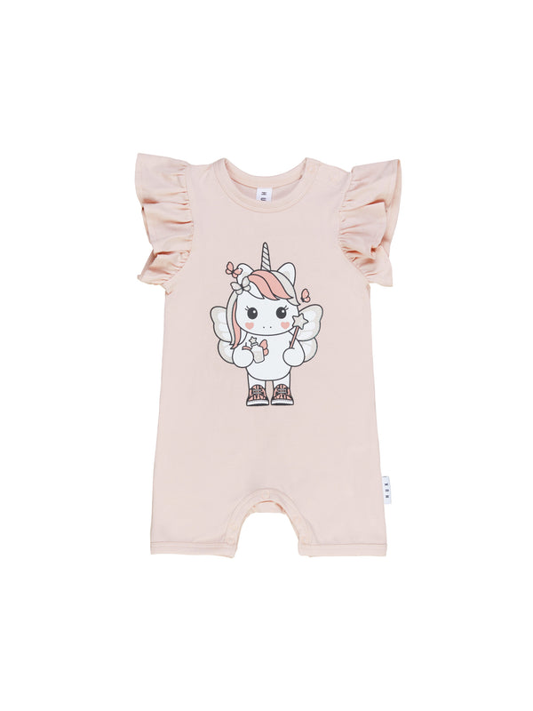 Huxbaby fairy unicorn short frill romper in pink