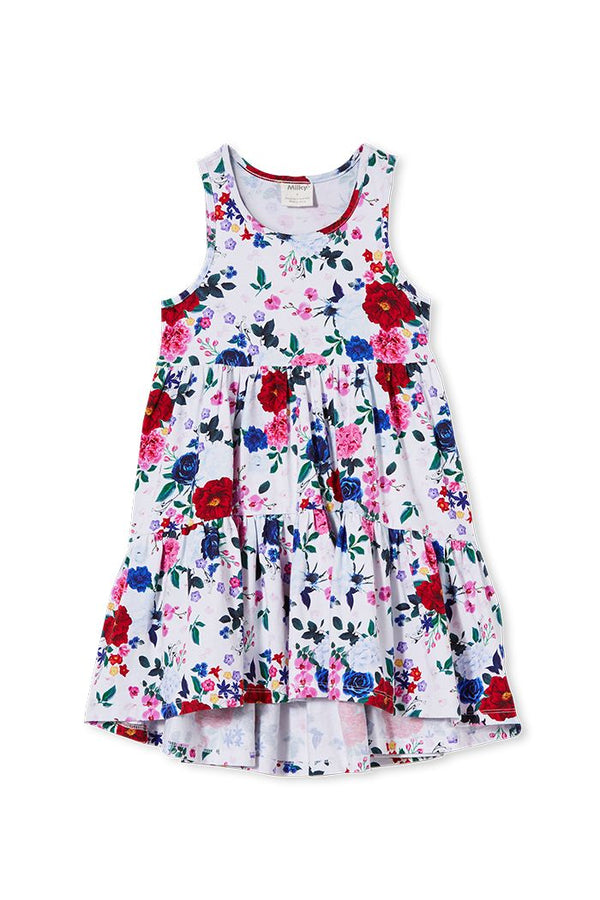 Milky bouquet floral dress in white