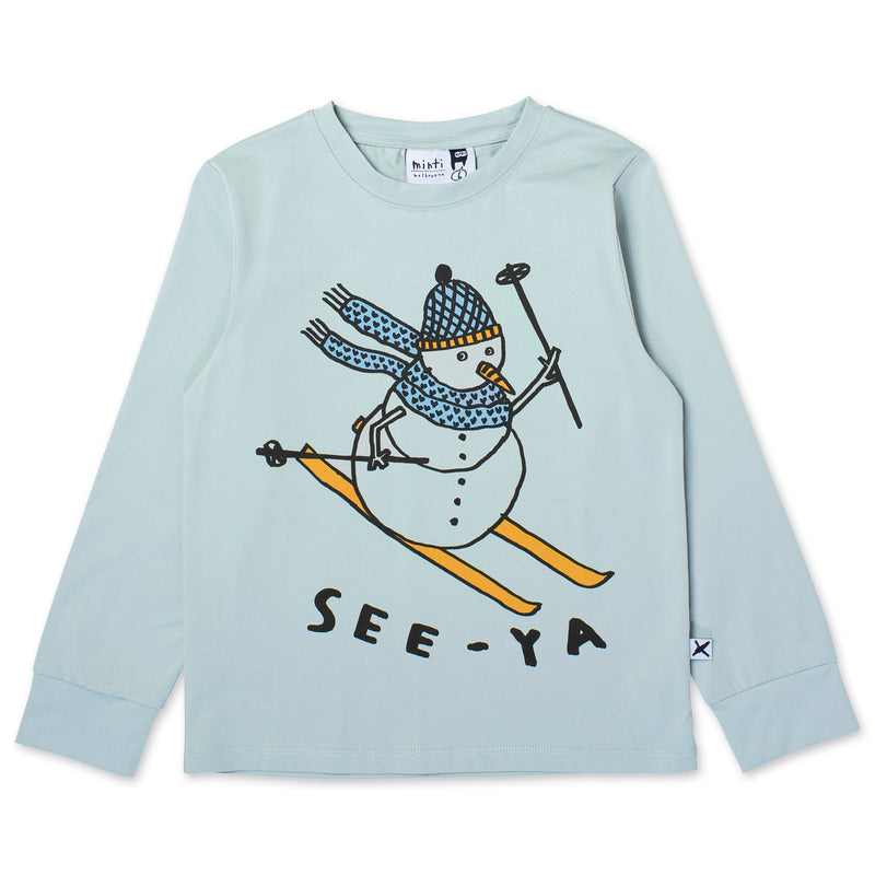 Minti Speedy Snowman Long Sleeve T-Shirt in Sage Green