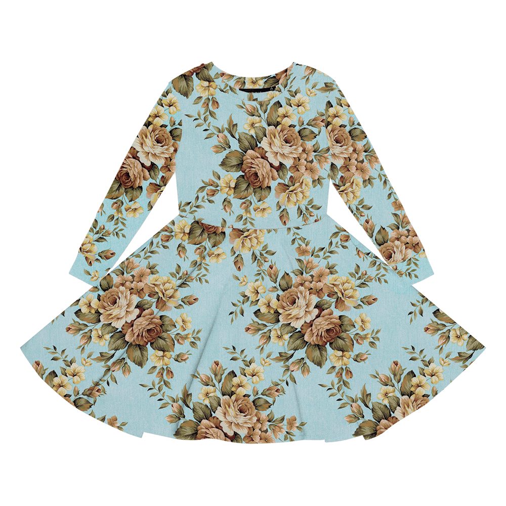 Rock Your Baby Winter Bloom Waisted Dress in blue floral