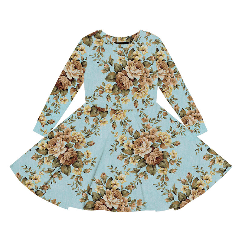 Rock Your Baby Winter Bloom Waisted Dress in blue floral