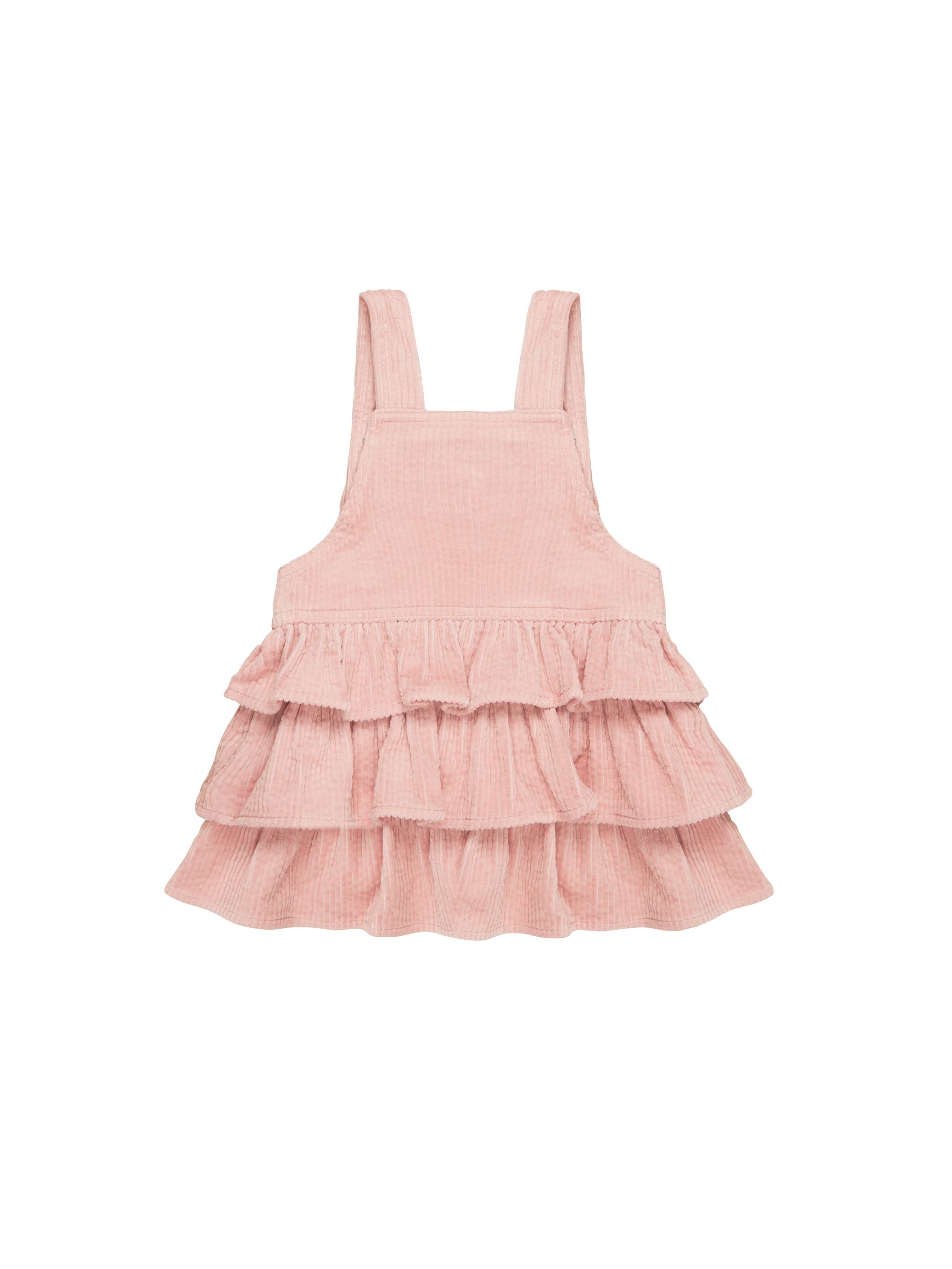 Huxbaby cord overall frill dress rosebud in pink