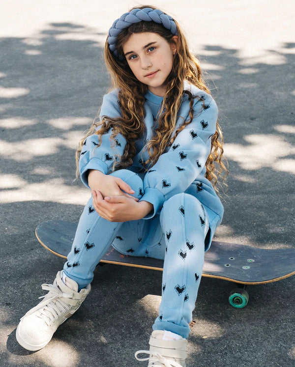 The Girl Club rock on heart fleece joggers in blue