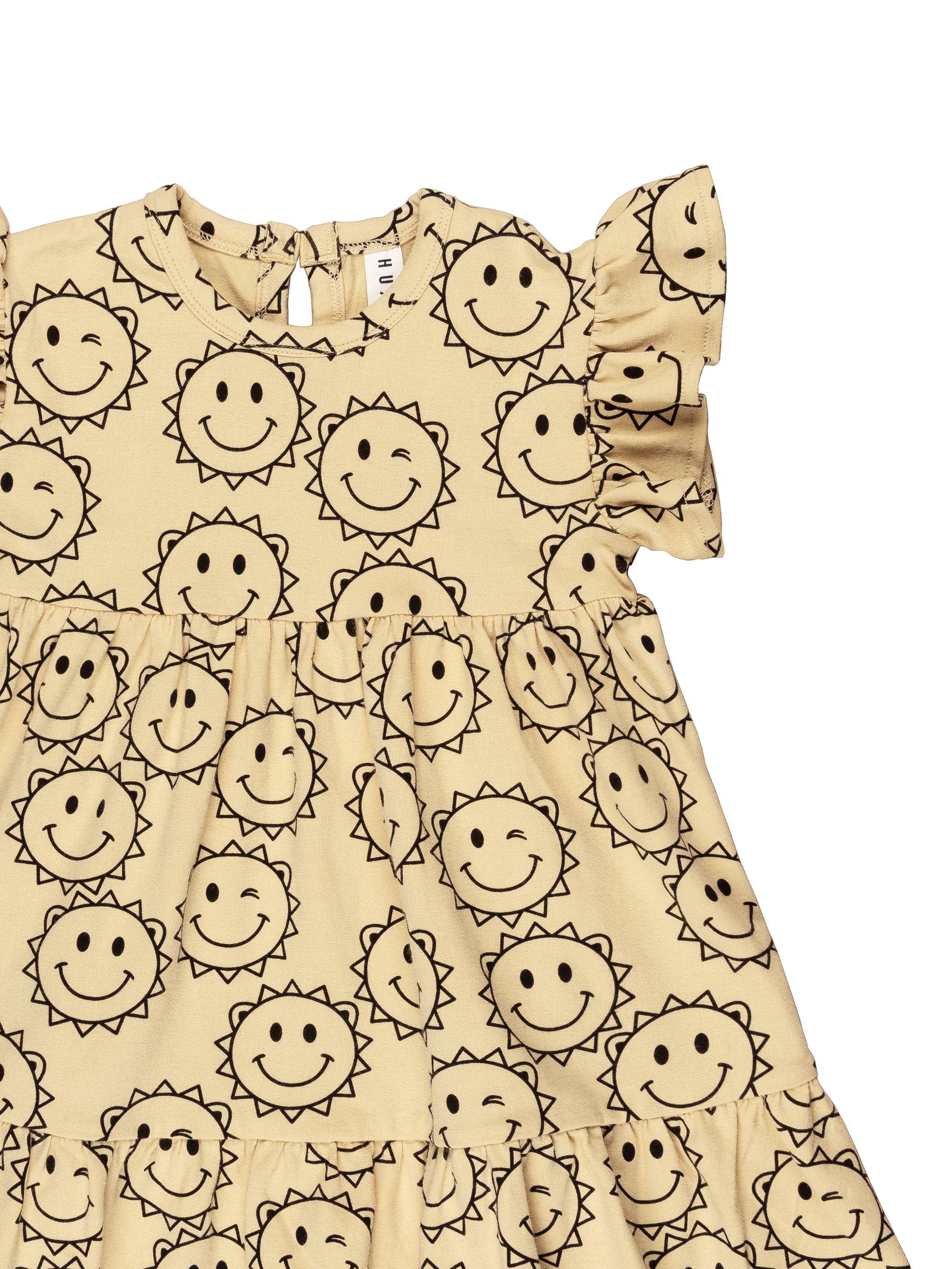 Huxbaby Sunny Smock Dress Sunny Bear Print in Yellow