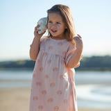 Nature Baby clementine Scallop shell dress in Rose dust print