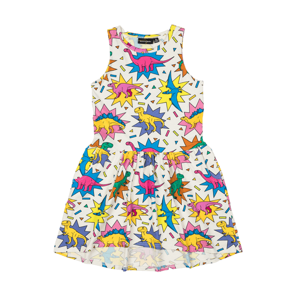 Rock Your Baby dino-mite sleeveless drop waist dress in multicolour