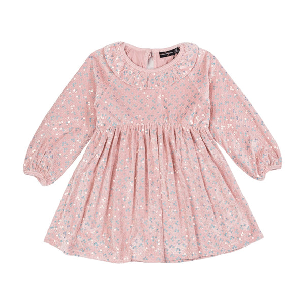 Rock your baby Pink velvet LS sequin dress in pink