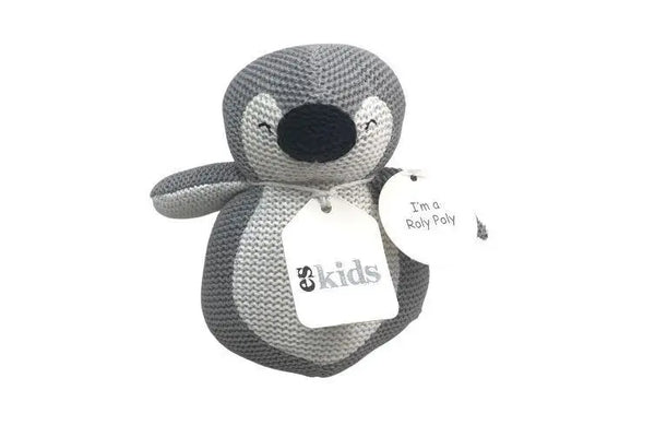 knitted penguin roly poly grey 16cm