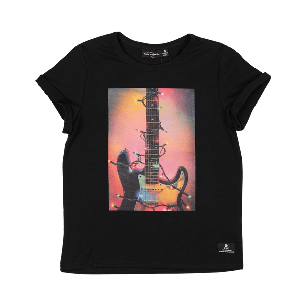 Rock your baby Christmas guitar lights t-shirt in black