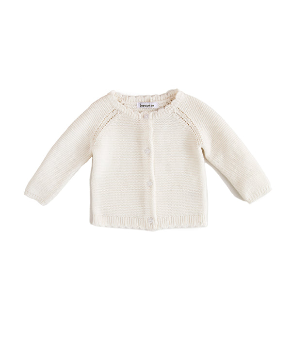 Beanstork Scallop  knit Cardigan in antique white
