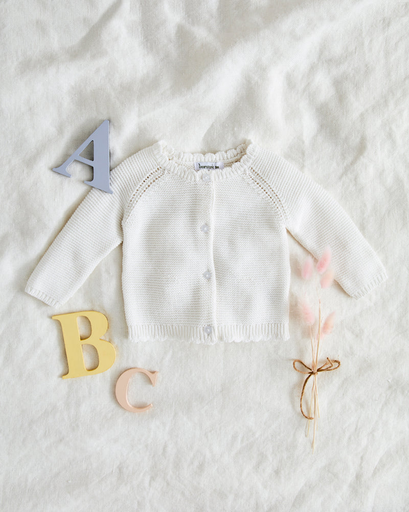 Beanstork Scallop  knit Cardigan in antique white