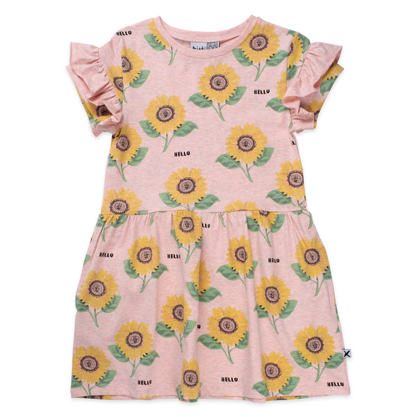 Minti happy sunflowers dress peach motley in orange