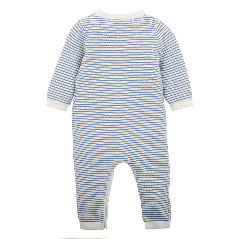 Bebe Remy stripe knit romper in blue stripe