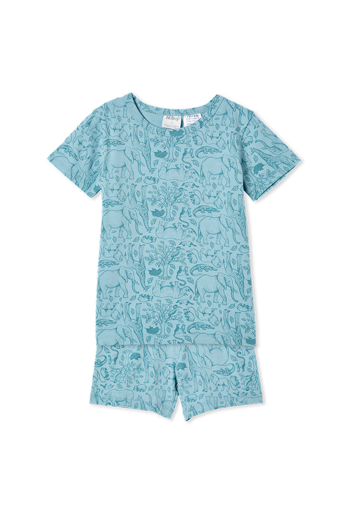 Milky Safari Pyjamas in Multi Print Ice Blue in Blue