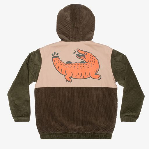 Band of Boys Corduroy half zip  Jacket in Green/Natural