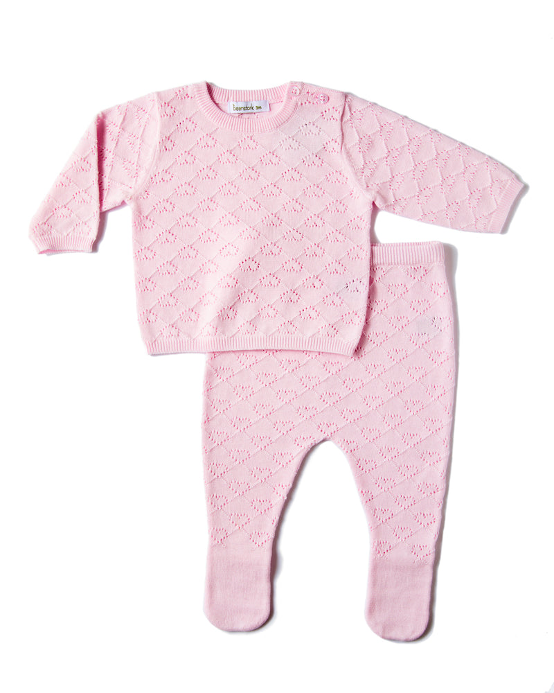 Beanstork classic pointelle 2pc set in pink