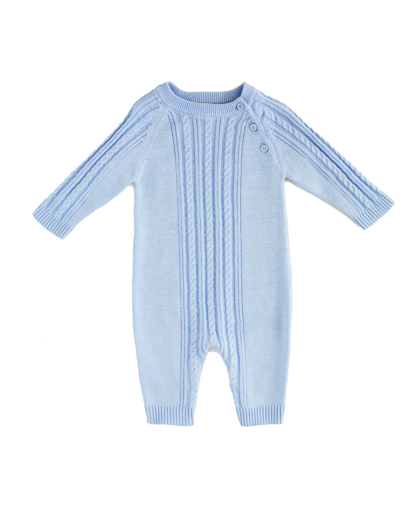 Beanstork Cable Romper cotton knit in blue