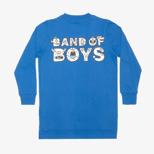 Band of Boys BOB Monsters Step Hem Long Sleeve Tee Ocean Blue in Blue
