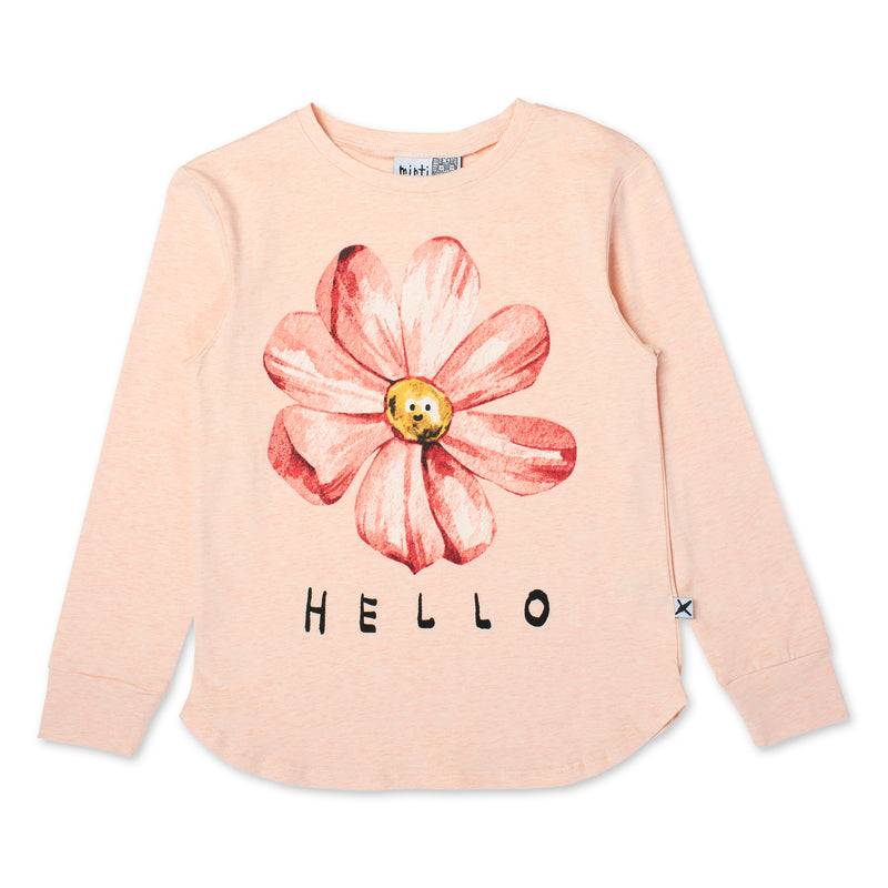 Minti Friendly Flower Long Sleeve T-Shirt in Apricot Marle
