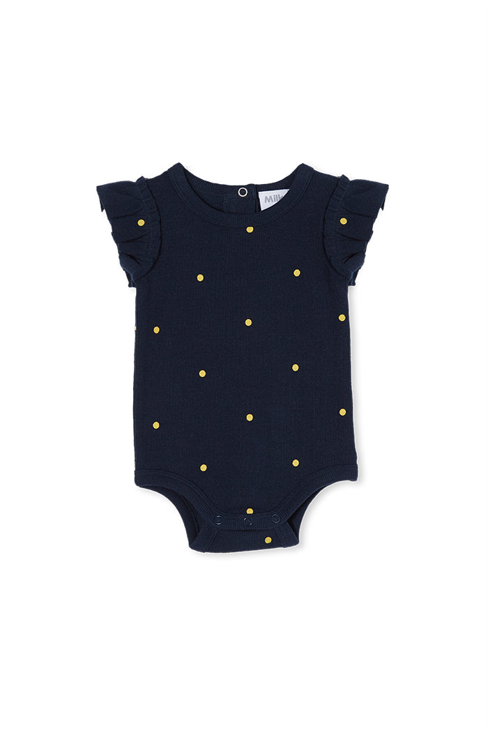 Milky navy spot rib bubbysuit in navy