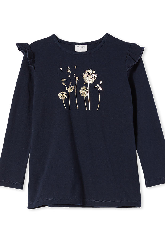 Milky floral foil tee in navy