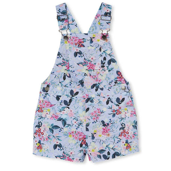 Milky spring garden floral overall in blue