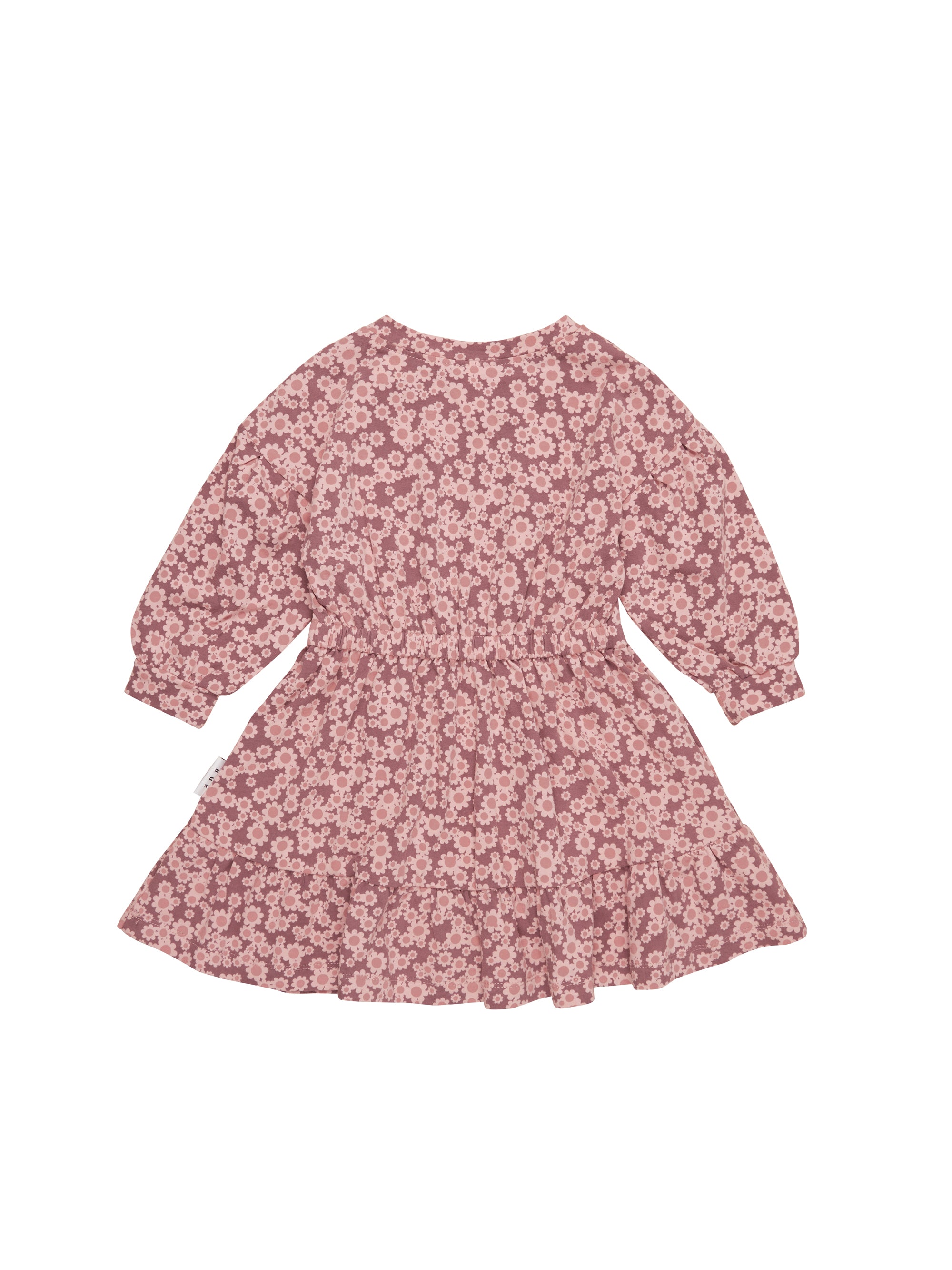 Huxbaby flower bear drop shoulder tuck dress dusty plum in purple