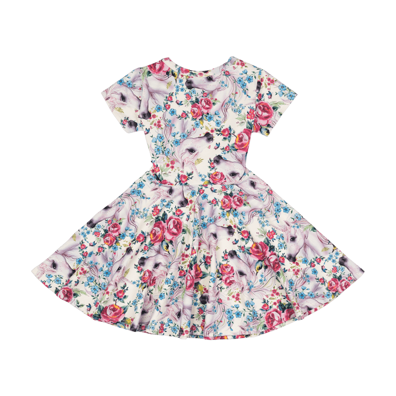 Rock Your Baby Unicorn Lullaby ss waisted dress in multi colour