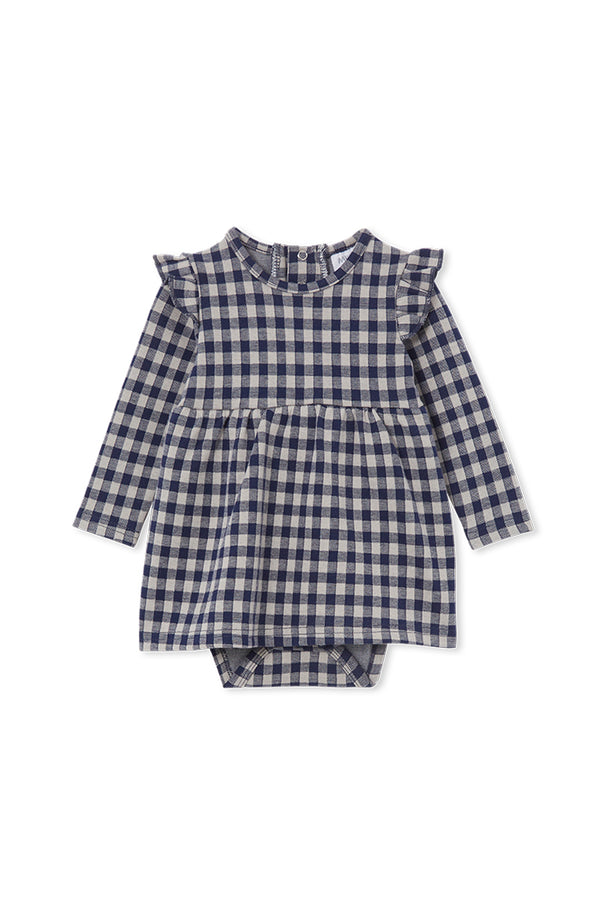 Milky Check Baby Dress in Blue and White Check Multi