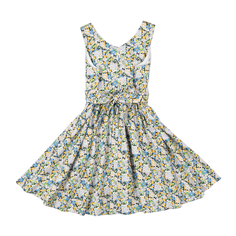 Rock Your Baby Black garden floral waisted dress in blue