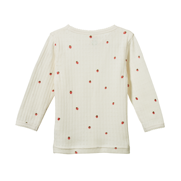 Nature Baby Long Sleeve Pointelle tee strawberry fields in cream
