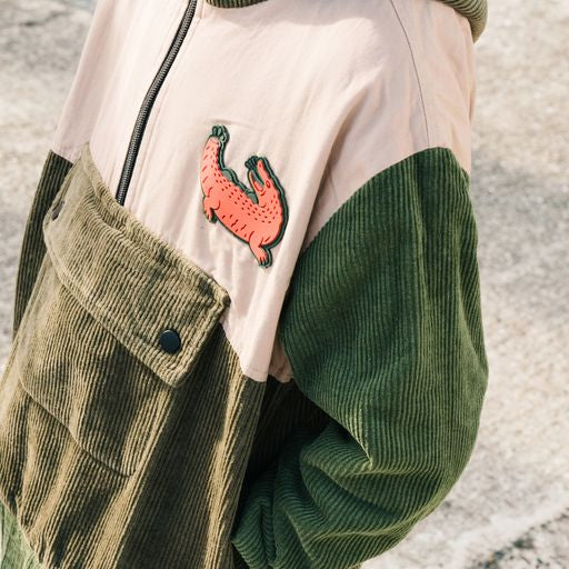 Band of Boys Corduroy half zip  Jacket in Green/Natural