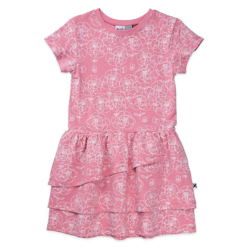 Minti flower line art dress fuschia in pink