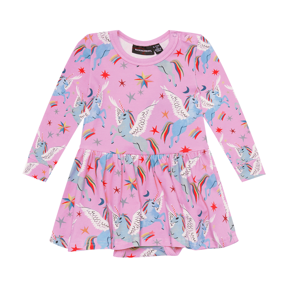 Rock Your Baby Rainbow Pegasus Baby Waisted Dress in multi colour