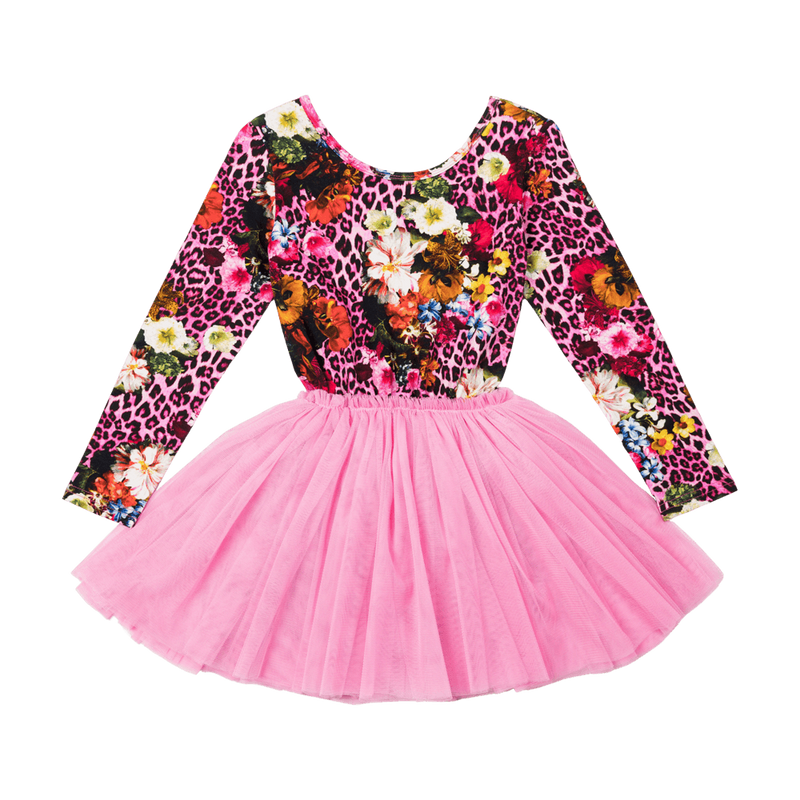 Rock your baby pink leopard floral LS circus dress in pink