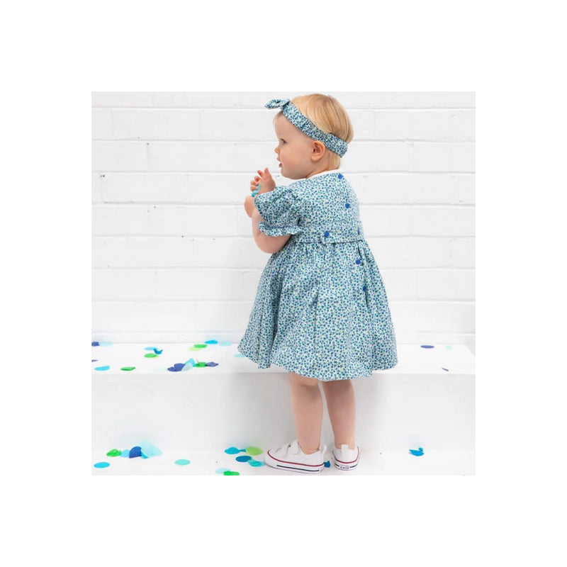 Smox Rox Jayne smocked dress in blue and green florals