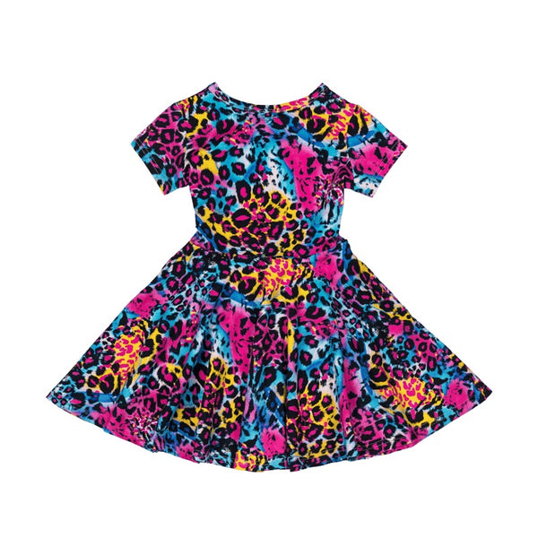 Rock your baby Blue Miami leopard ss waisted dress in multi colour