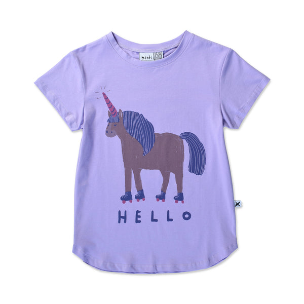 Minti Hello Goodbye Unicorn Tee in Purple