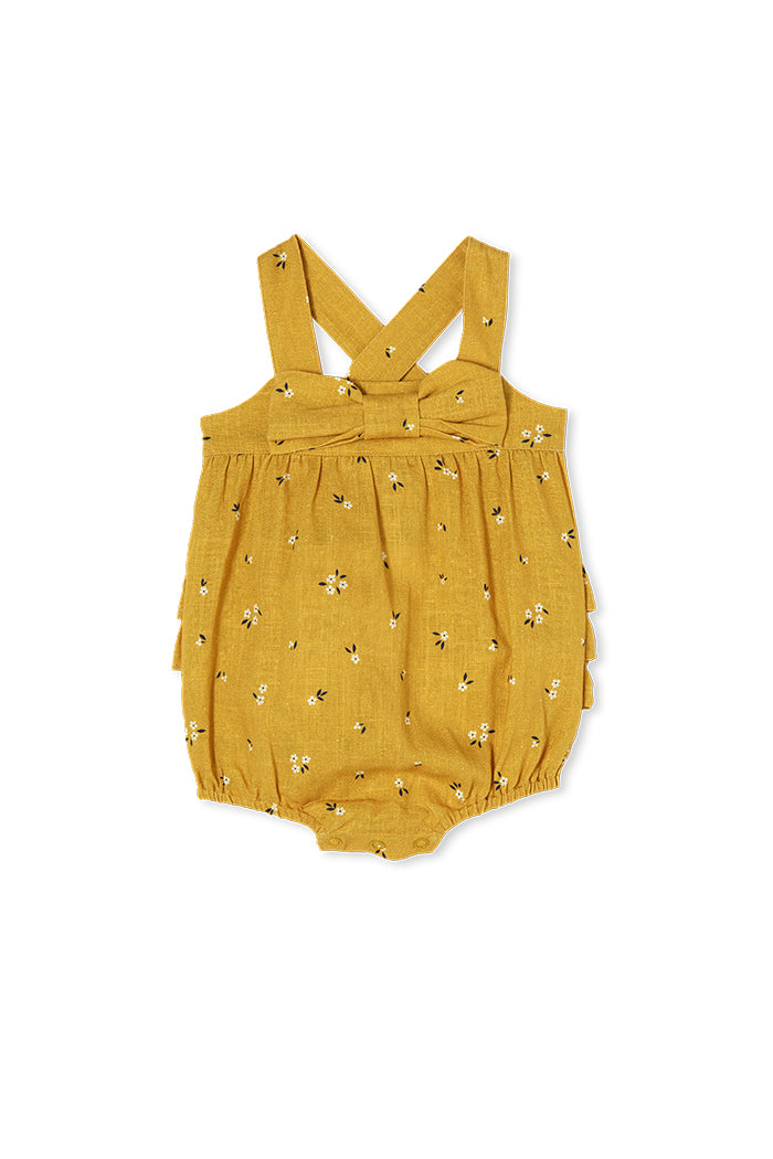 Milky Ditsy frill playsuit in yellow