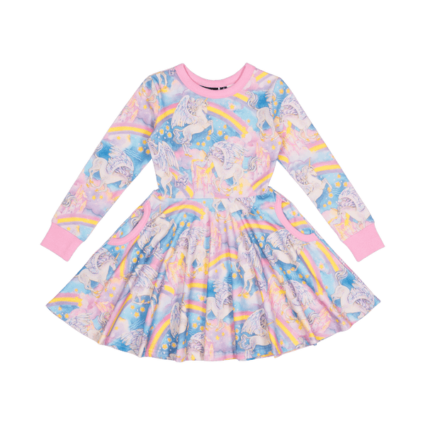 Rock your baby rainbow dreams LS waisted dress in multicolour