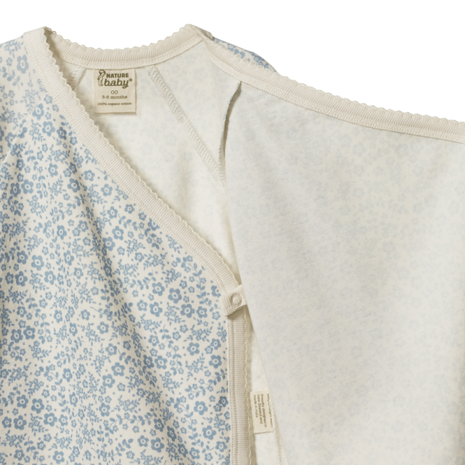 Nature Baby long sleeve Kimono Bodysuit Daisy belle blue print