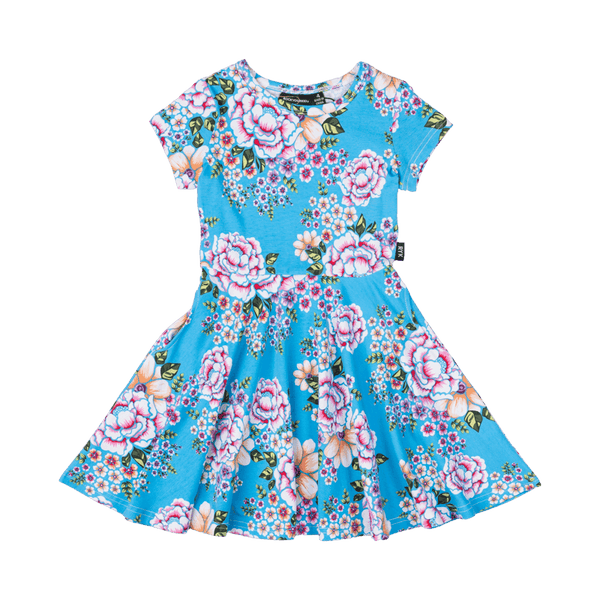 Rock Your Baby Blue floral waisted dress in blue