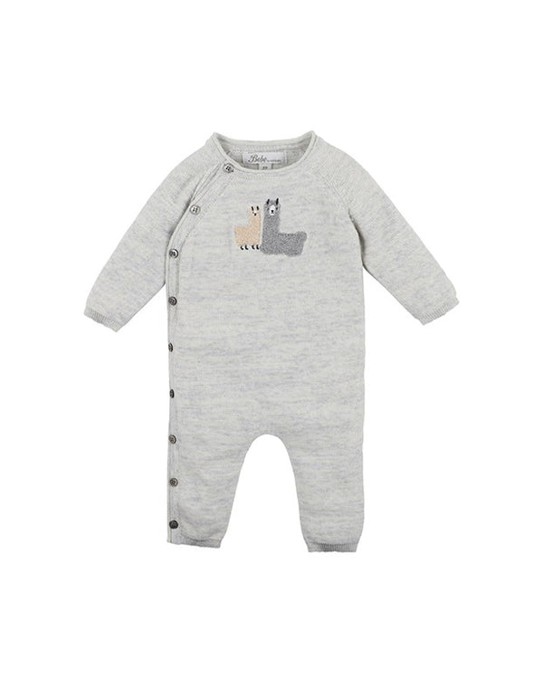 Bebe Llama Knit LS romper grey marle in grey