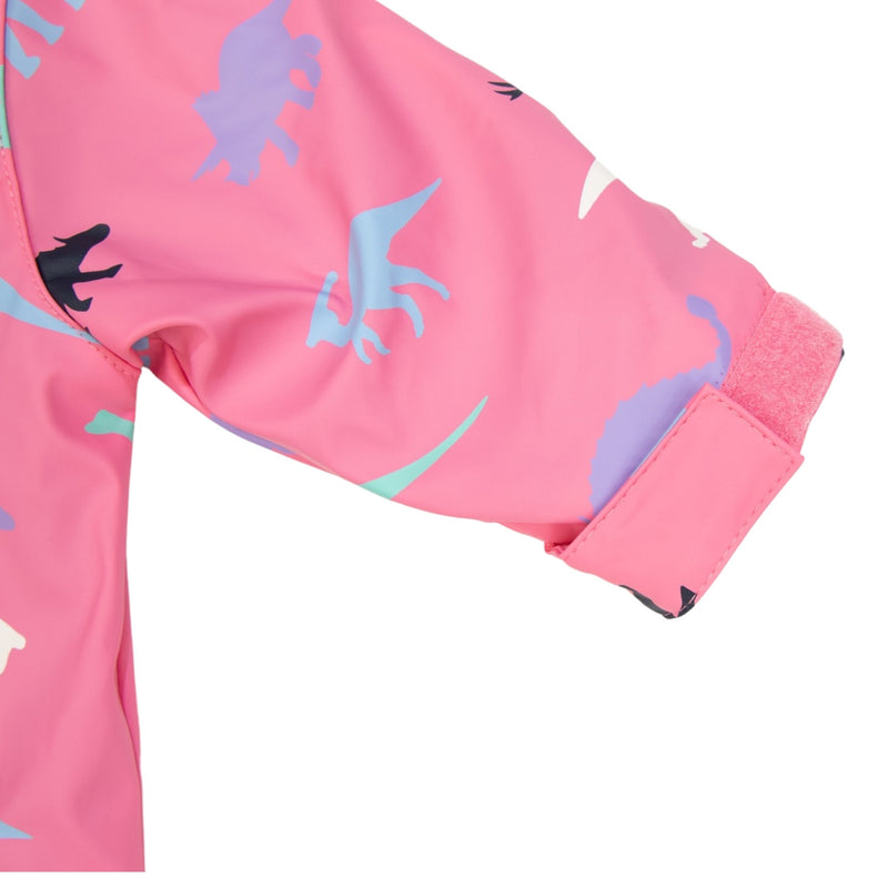 Korango Dino Colour Change Rain Suit in pink multi