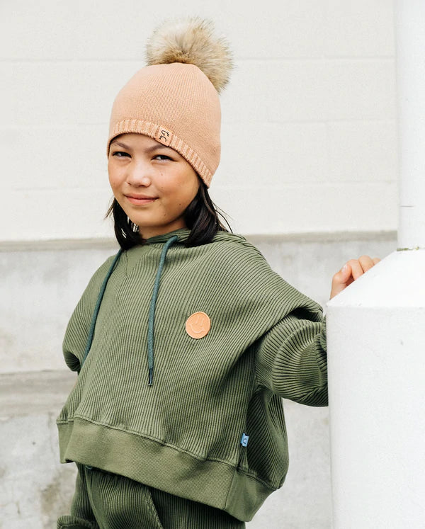 GRLFRND The Girl Club Rib Cotton Olive Green Crop Hood in green