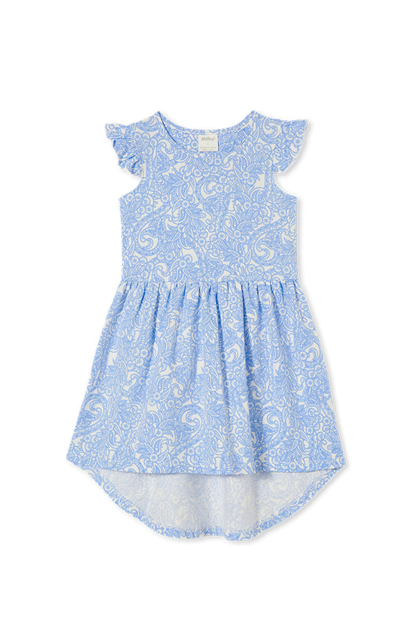 Milky Spring Paisley Dress in blue