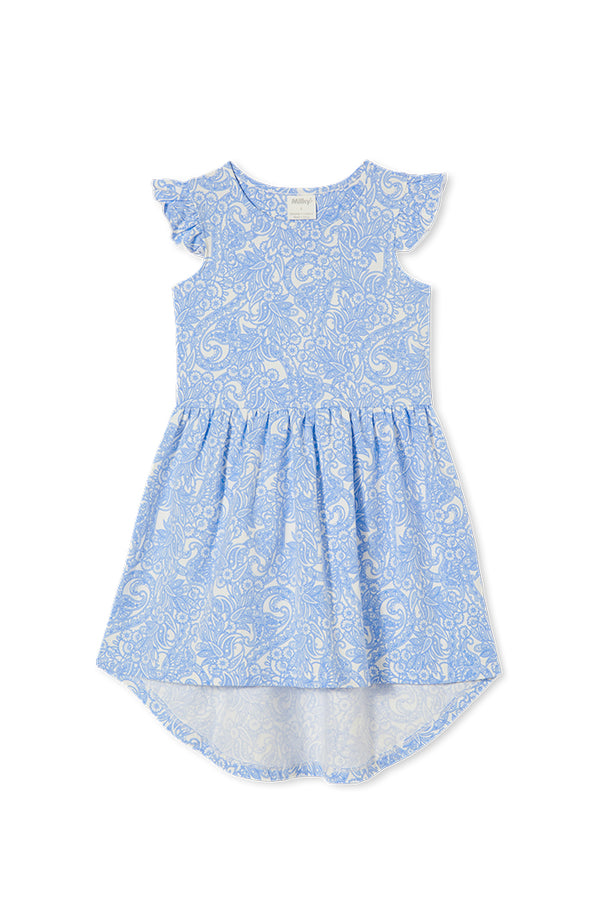 Milky Spring Paisley Dress in blue