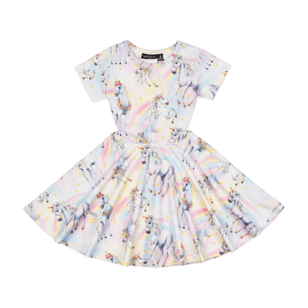 Rock your baby sorbet unicorn ss waisted dress in multi colour