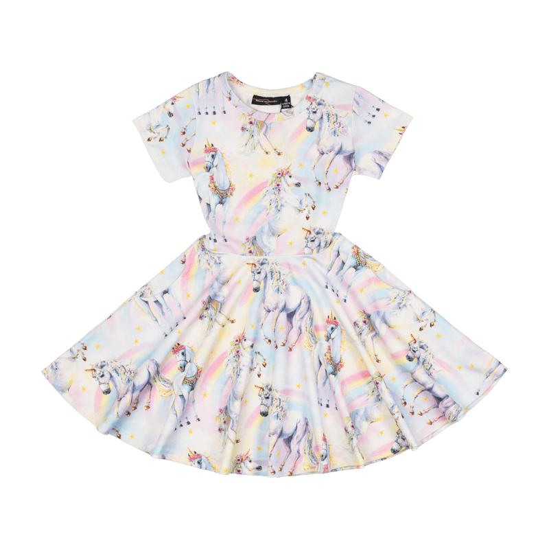 Rock your baby sorbet unicorn ss waisted dress in multi colour